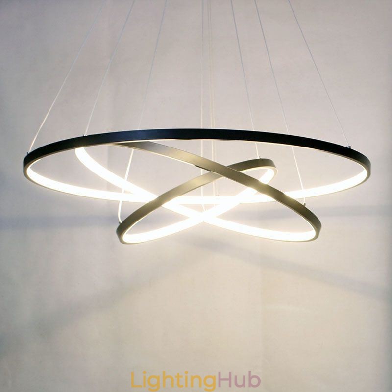 Modern Pendant Light Aluminum Black 3 Ring Hanging Light