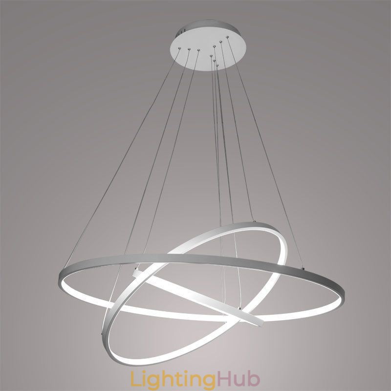 Modern Pendant Light Aluminum Black 3 Ring Hanging Light