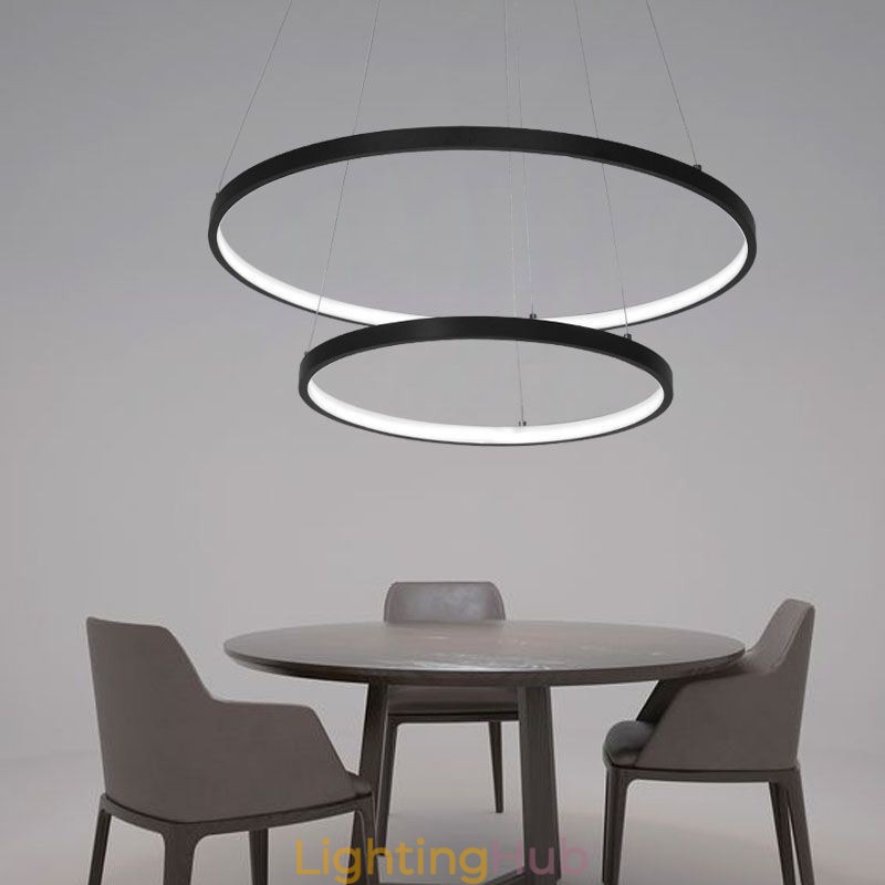 Modern Simple Pendant Light Aluminum Double Ring Hanging Light