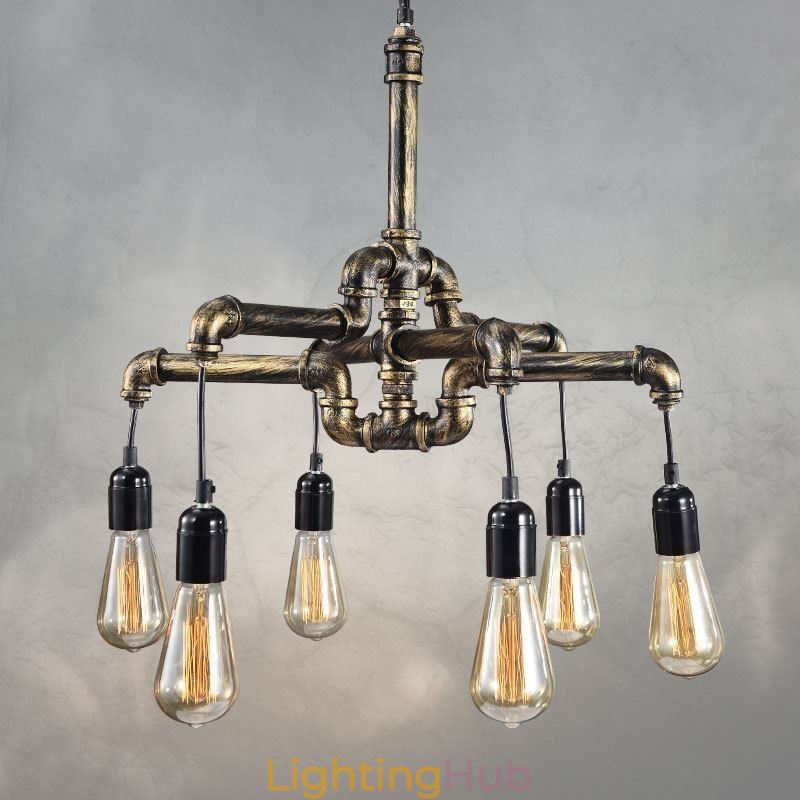 6 Light Retro Industrial Vintage Water Pipe Pendant Light Chandelier Country Rustic Style