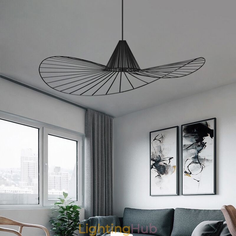 Iron Pendant Light Simple Straw Hat Lamp 1 Light