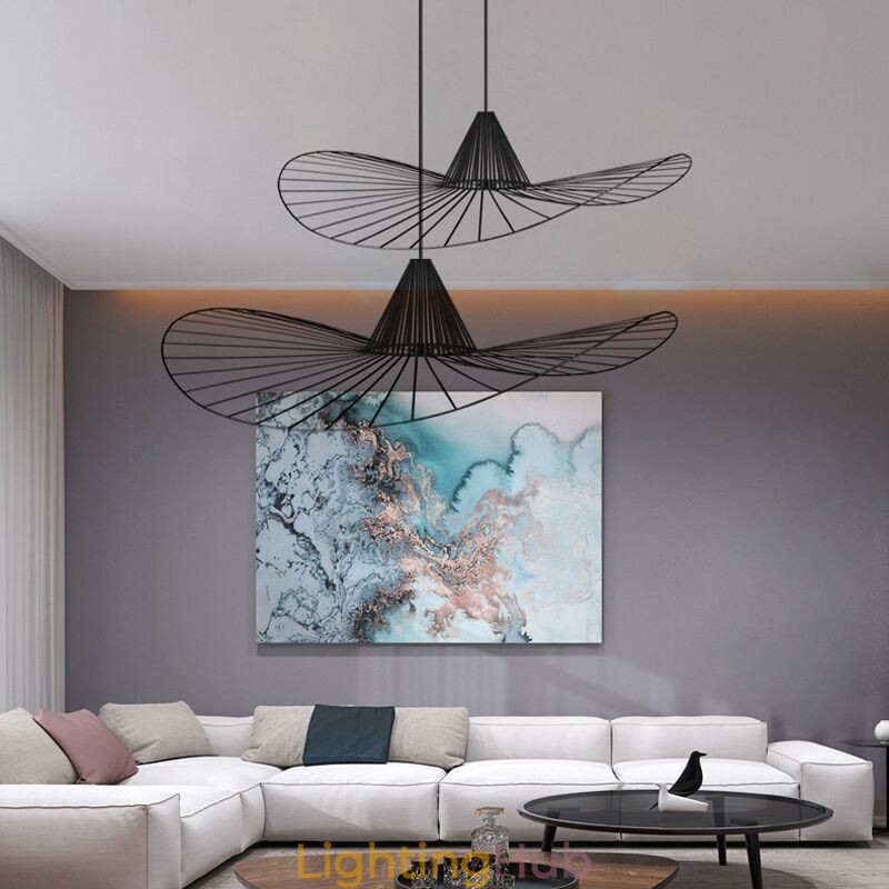 Iron Pendant Light Simple Straw Hat Lamp 1 Light