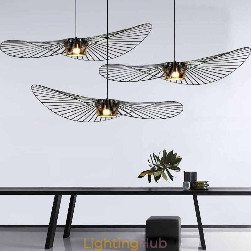 Iron Pendant Light Straw Hat Lamp 1 Light