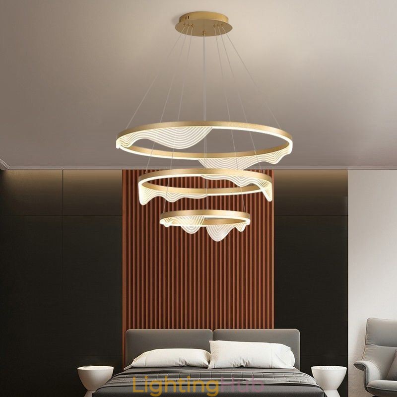 Pendant Light Golden Wave Ripple Hanging Light 3 Light
