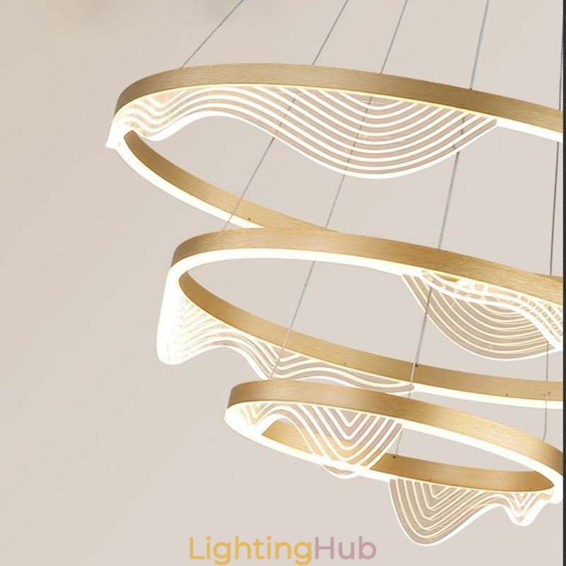 Pendant Light Golden Wave Ripple Hanging Light 3 Light