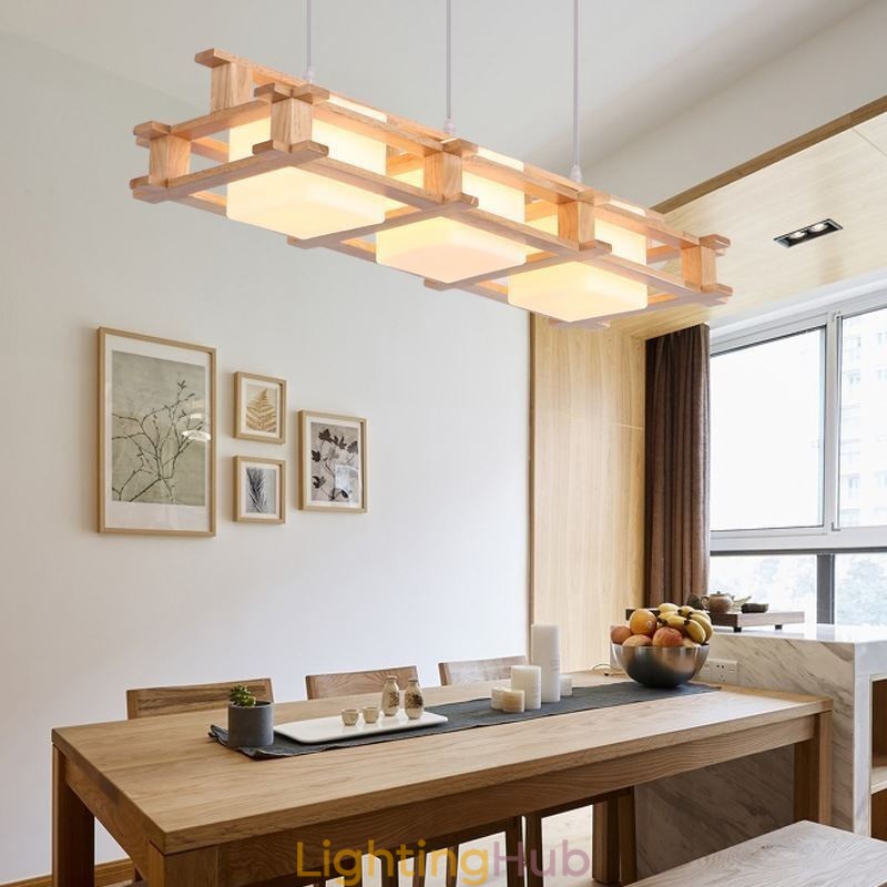Creative 3 Lights Oak Pendant Lamp Decorative Wood Ceiling Light Cafe