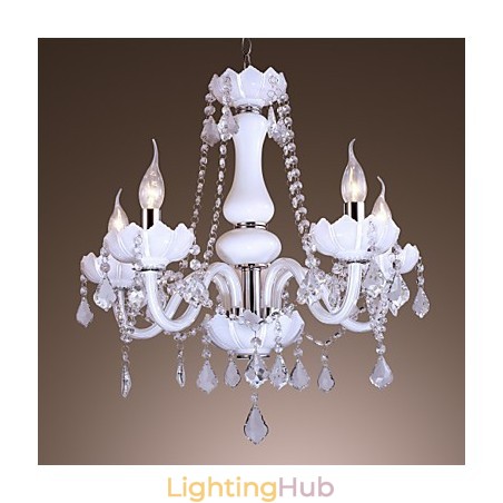Elegant Crystal Chandelier with 5 Lights in White Elegant Crystal Chandelier with 5 Lights in White