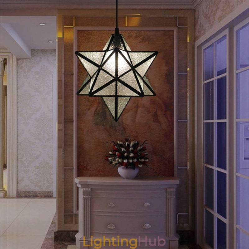 European Stained Glass Pendant Light Creative Star Pendant Lamp