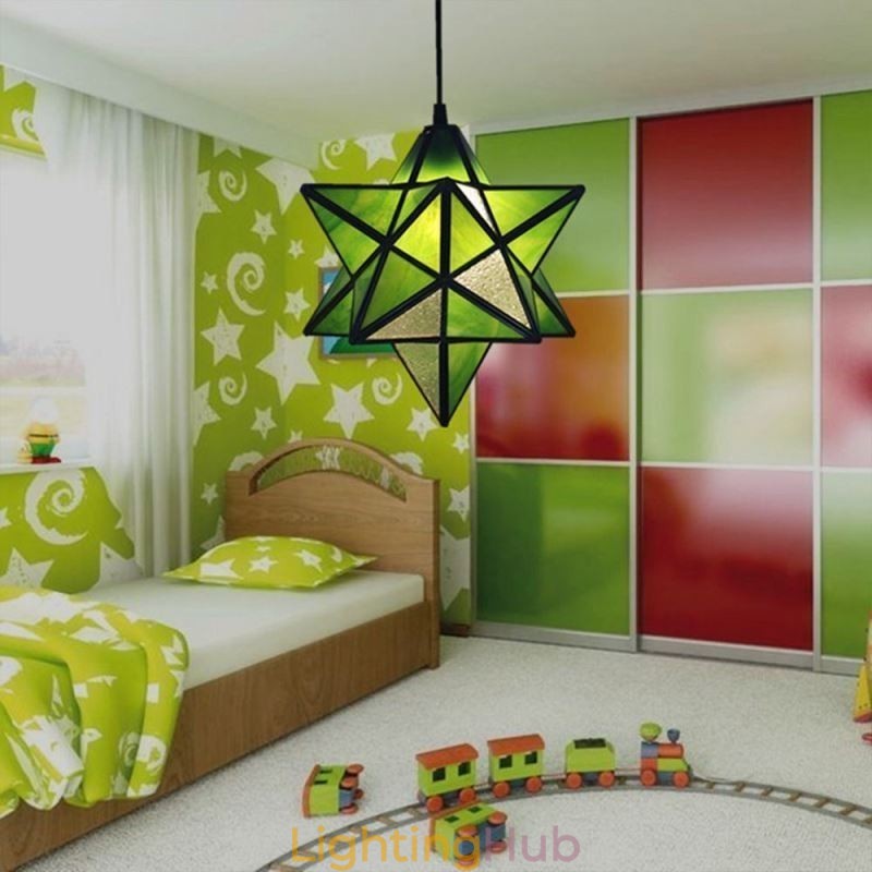 European Stained Glass Pendant Light Creative Star Pendant Lamp