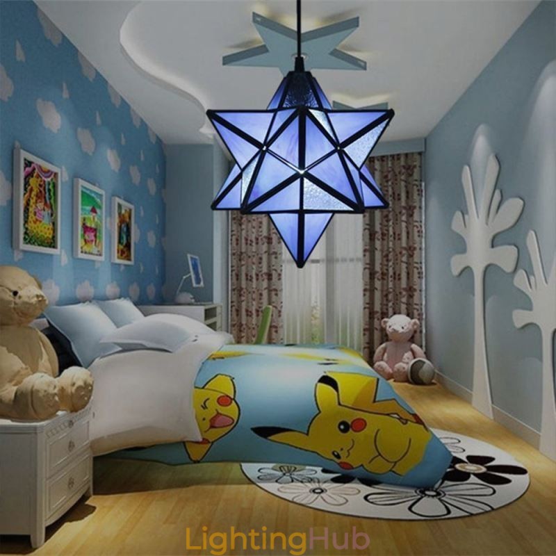 European Stained Glass Pendant Light Creative Star Pendant Lamp