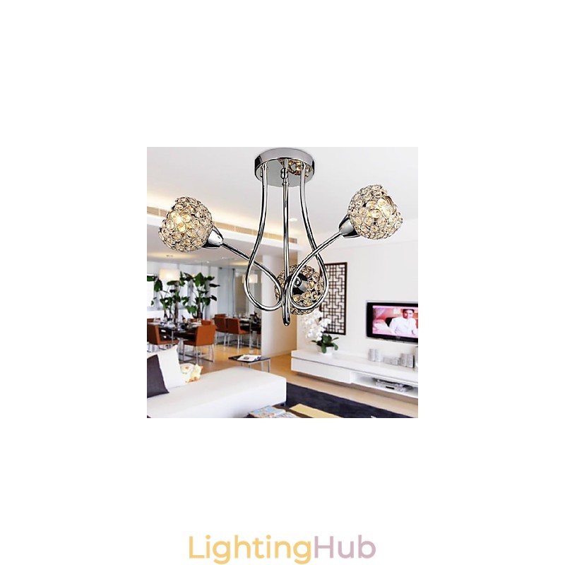 Modern Shining 3 Light Flush Mount In Crystal Design