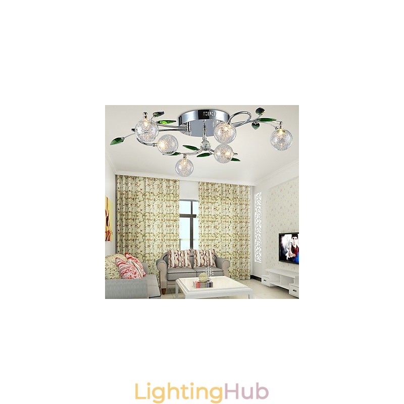 Chandelier 6 Light Country Aluminum Glass Chrome