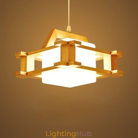 Nordic Style Oak Pendant Lamp with Frosted Glass Lamp Shade Cafe Nordic Style Oak Pendant Lamp with Frosted Glass Lamp Shade Cafe