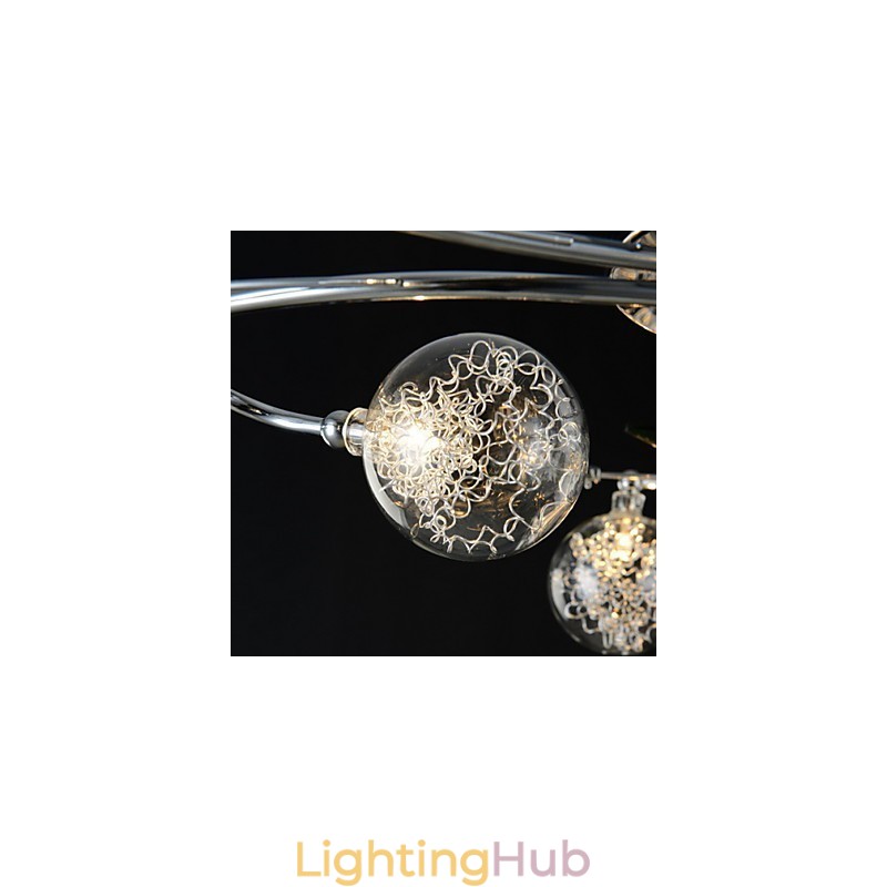 Chandelier 6 Light Country Aluminum Glass Chrome