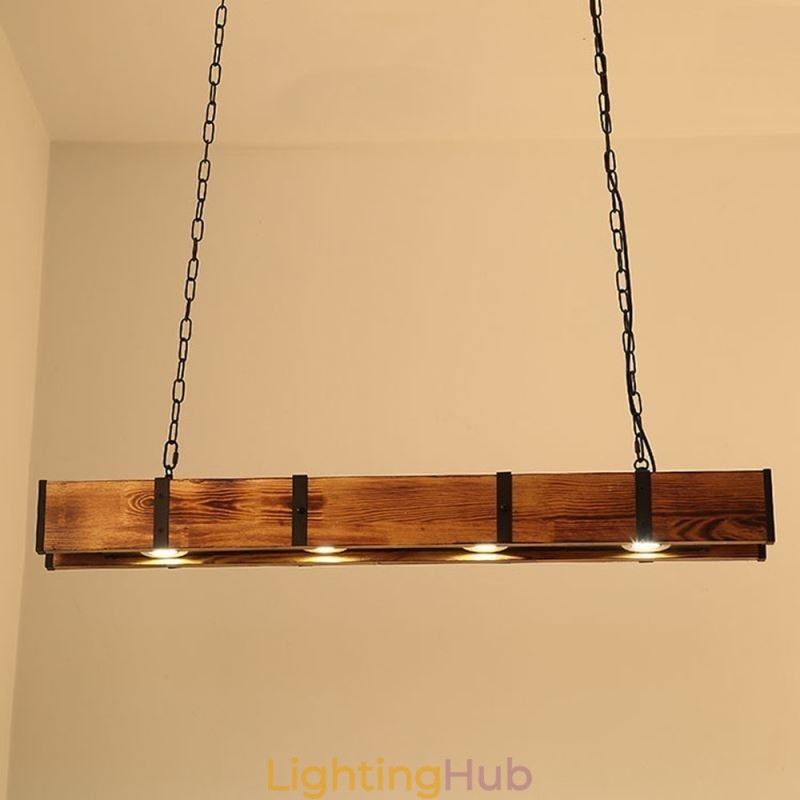 Industrial Style Pendant Light Rectangle Wood Ceiling Light Island
