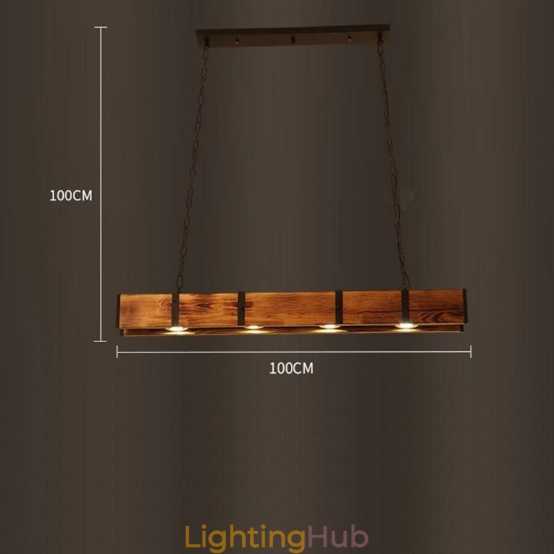 Industrial Style Pendant Light Rectangle Wood Ceiling Light Island