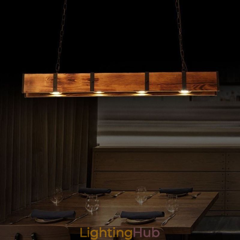 Industrial Style Pendant Light Rectangle Wood Ceiling Light Island