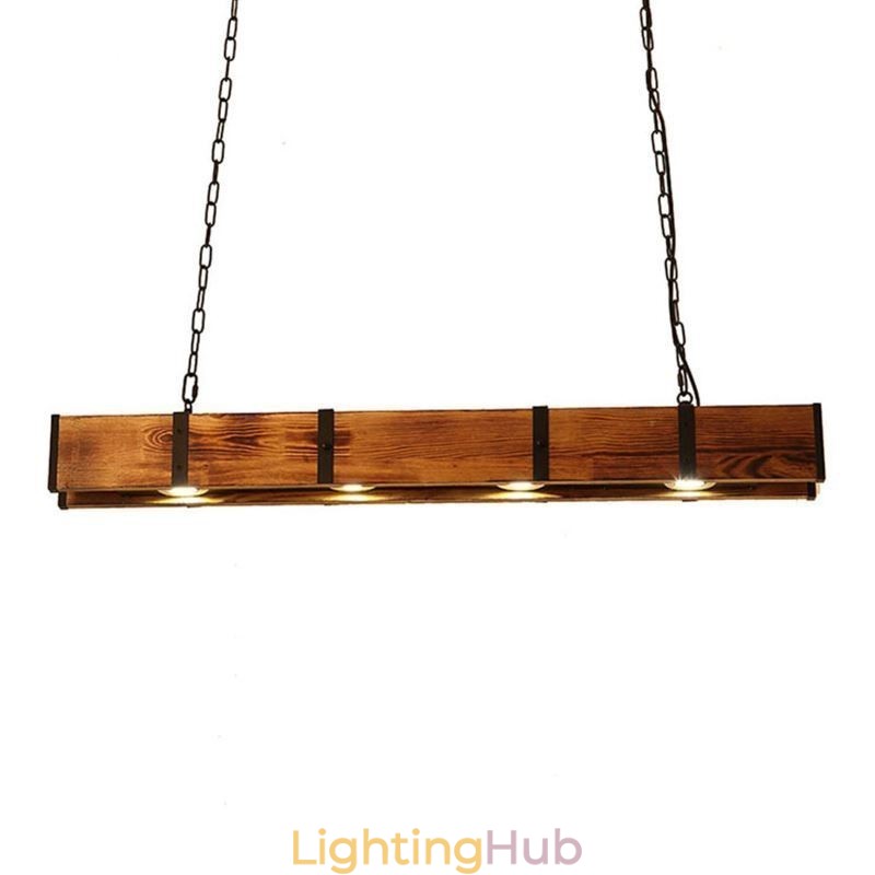 Industrial Style Pendant Light Rectangle Wood Ceiling Light Island