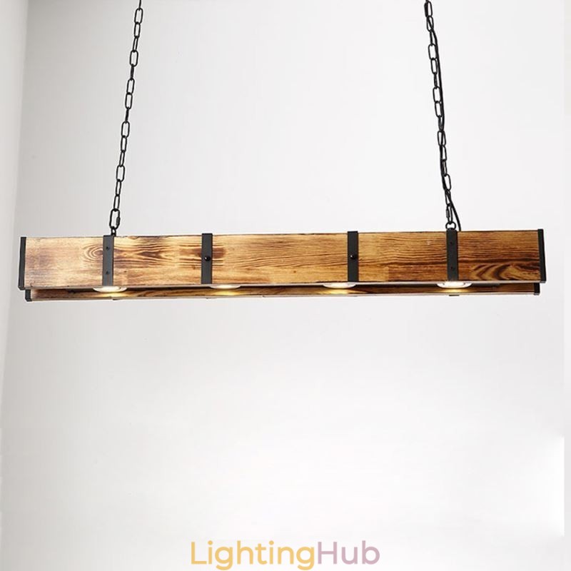 Industrial Style Pendant Light Rectangle Wood Ceiling Light Island