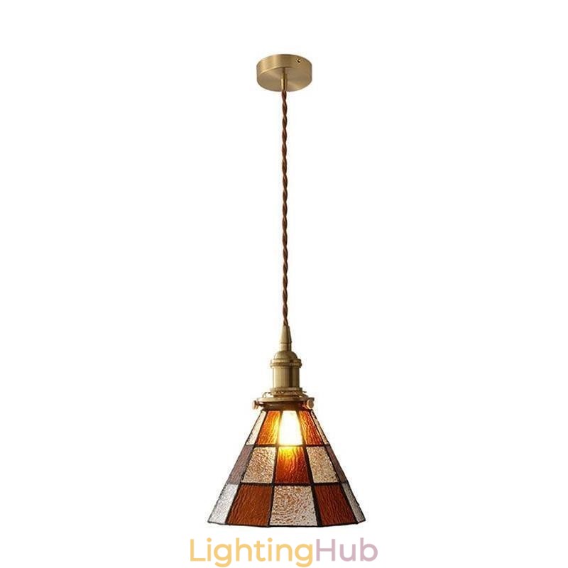 Retro Lattice Glass Pendant Lamp Japanese Style Lighting