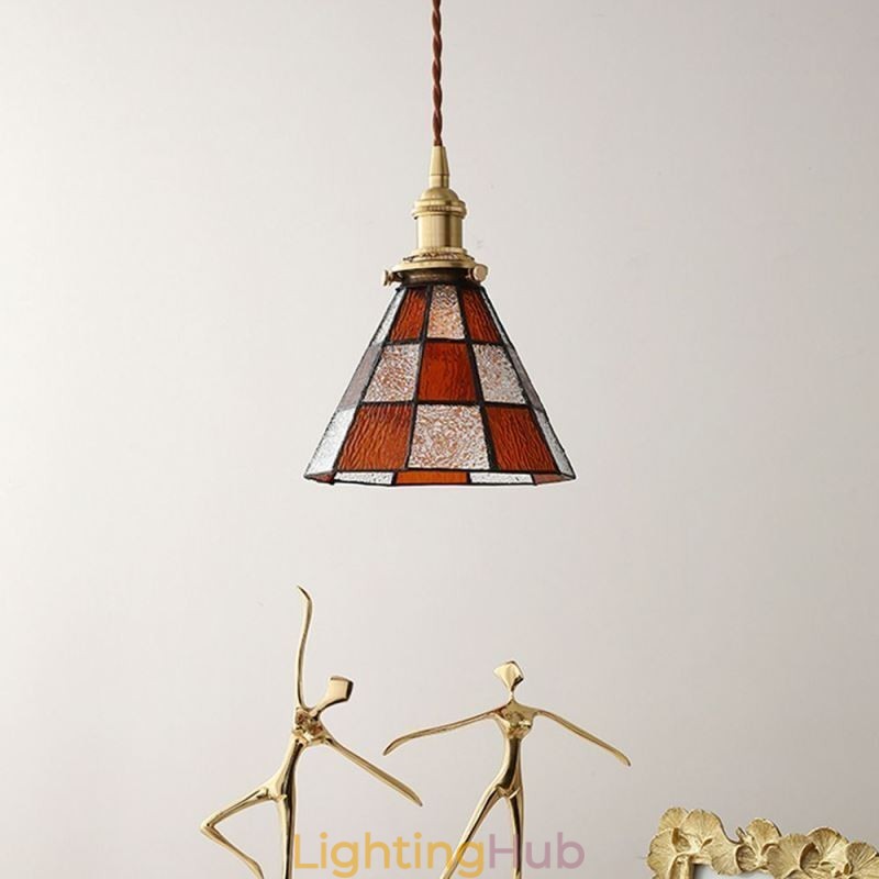 Retro Lattice Glass Pendant Lamp Japanese Style Lighting
