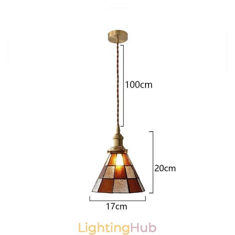 Retro Lattice Glass Pendant Lamp Japanese Style Lighting