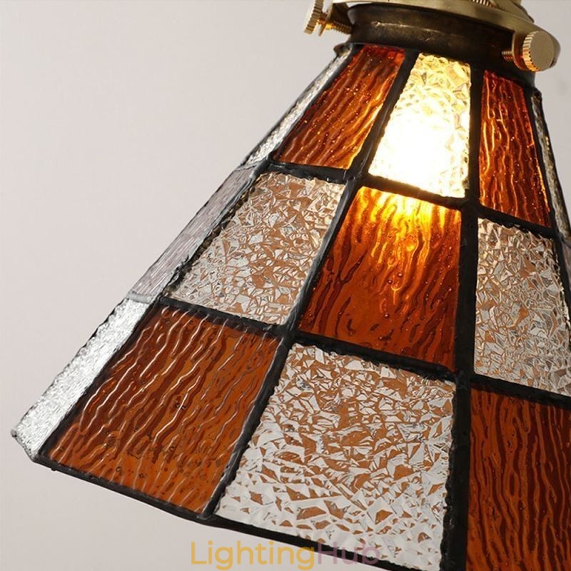 Retro Lattice Glass Pendant Lamp Japanese Style Lighting