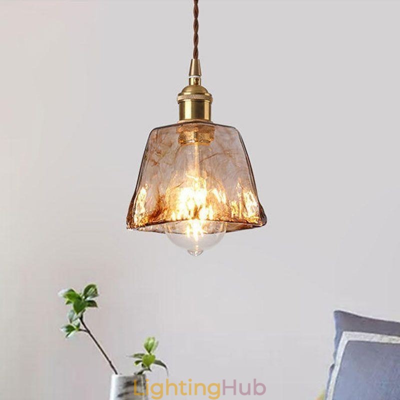 Unique Mini Glass Pendant Light Japanese Style Amber Color Decorative Lighting
