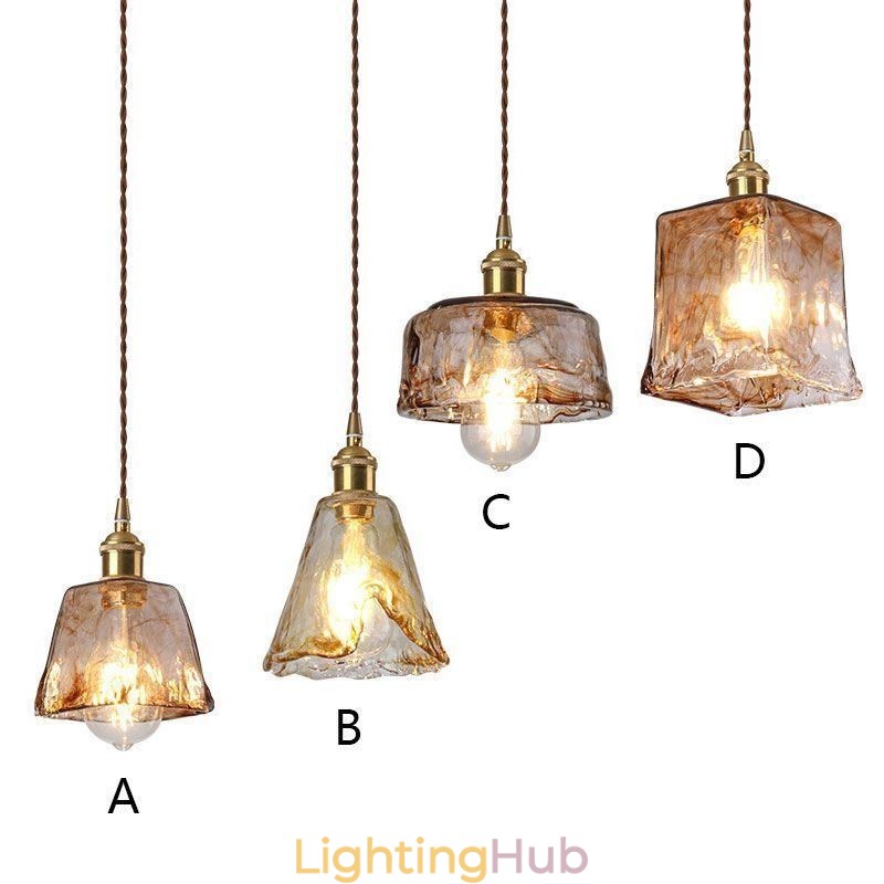 Unique Mini Glass Pendant Light Japanese Style Amber Color Decorative Lighting