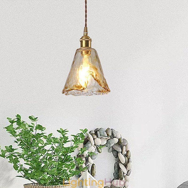 Unique Mini Glass Pendant Light Japanese Style Amber Color Decorative Lighting