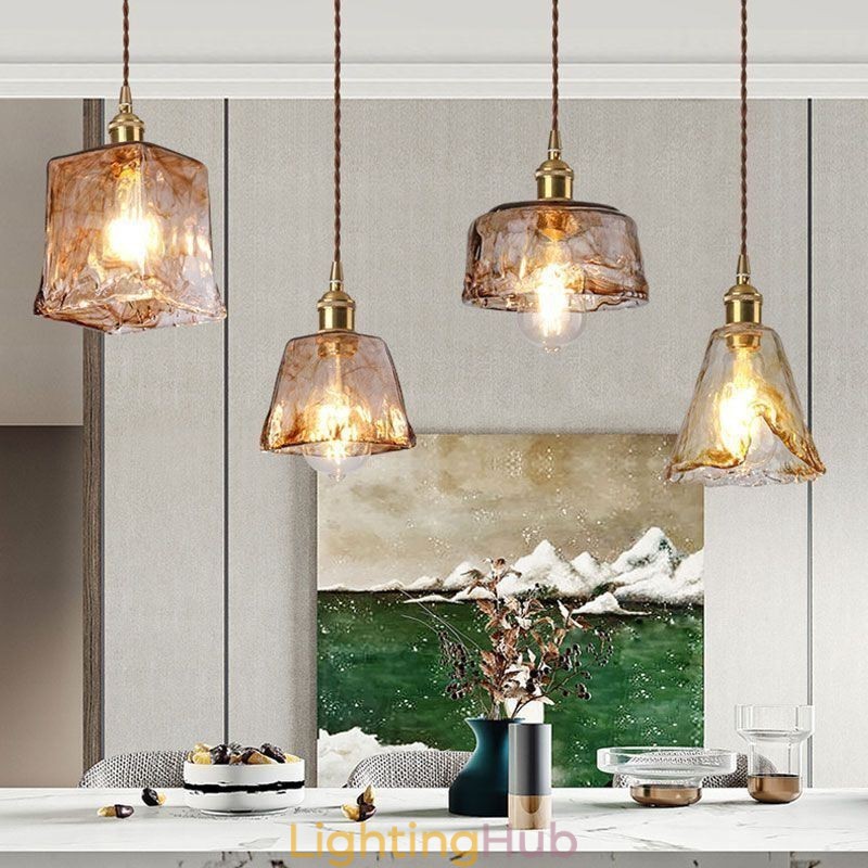 Unique Mini Glass Pendant Light Japanese Style Amber Color Decorative Lighting