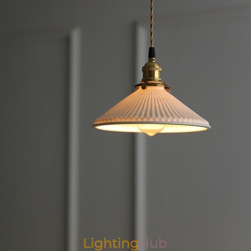 Japanese Style Ceramics Pendant Light Retro Pleated Pendant Lamp