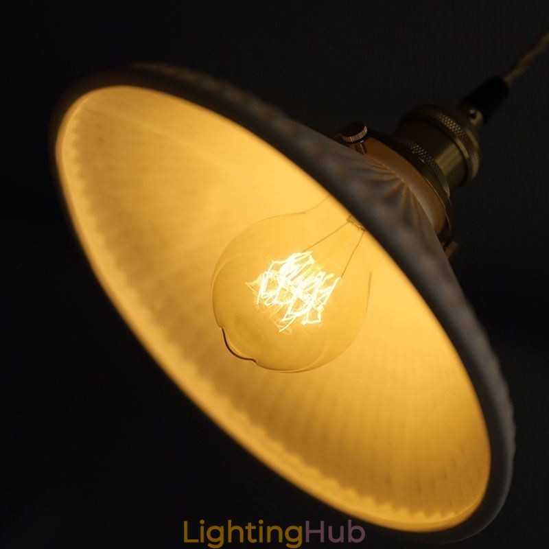 Japanese Style Ceramics Pendant Light Retro Pleated Pendant Lamp