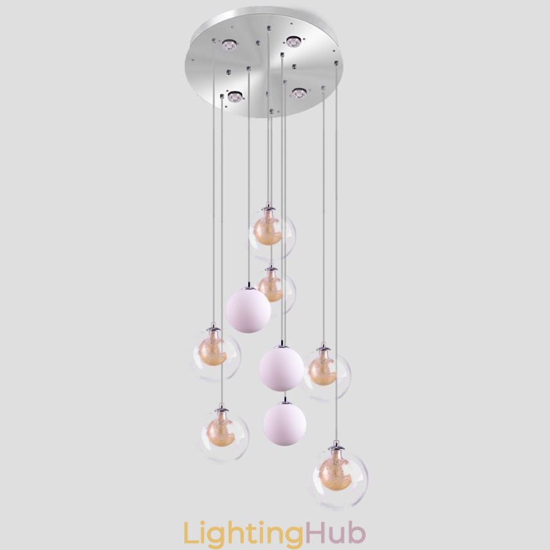 Pendant Light Glass Cluster Ceiling Light Gold Nickel Brushed+Milky Glass Ball