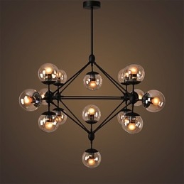 Chandelier 15 Lights Glass Ball Lights Retro Outdoors Garage Metal