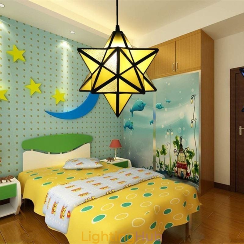 European Stained Glass Pendant Light Creative Star Pendant Lamp