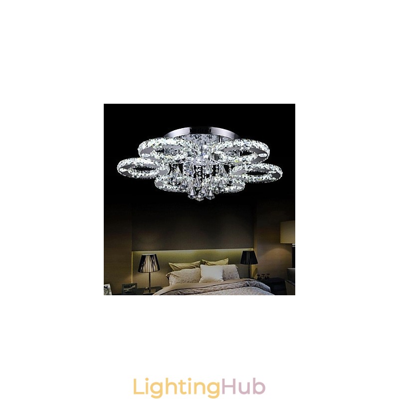 Modern Contemporary Crystal Chrome Metal Flush Mount