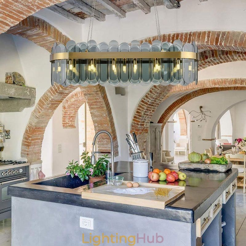 Minimalist Glass Pendant Light Unique Color Rectangle Ceiling Light Island