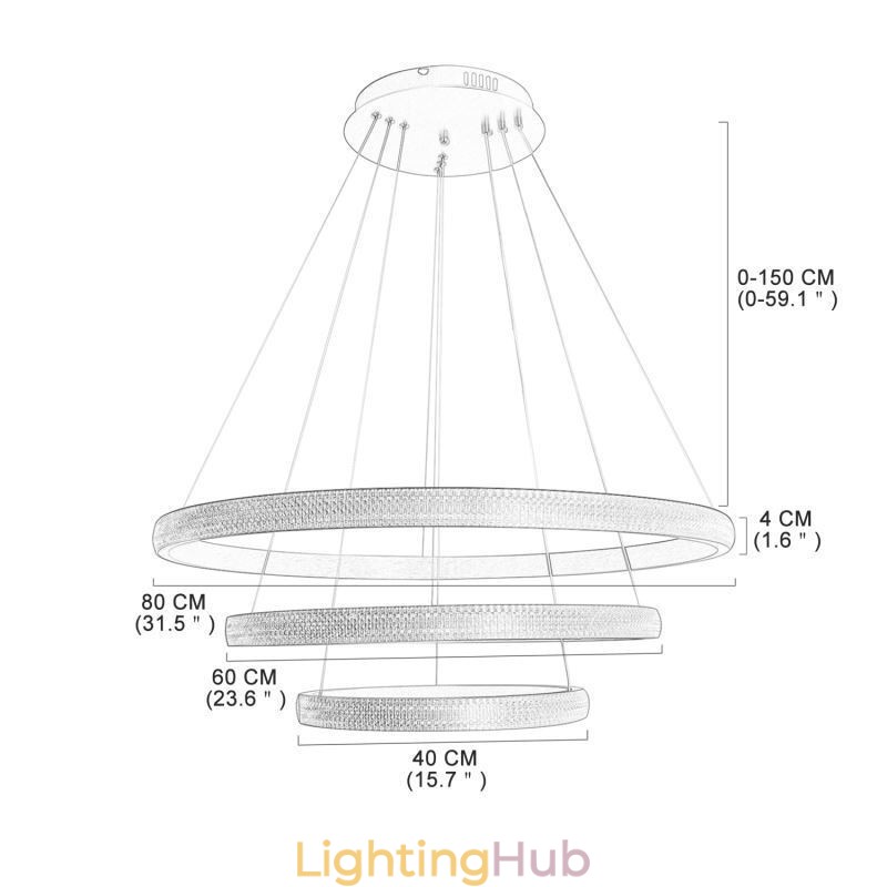 Modern Pendant Light Acrylic 3 Rings Lamp 80+60+40cm