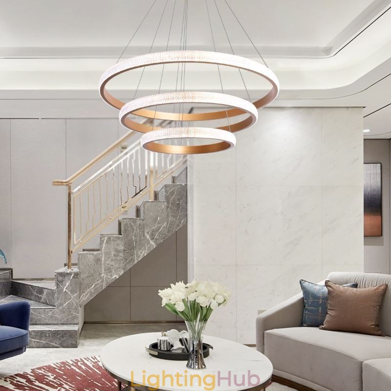 Modern Pendant Light Acrylic 3 Rings Lamp 80+60+40cm