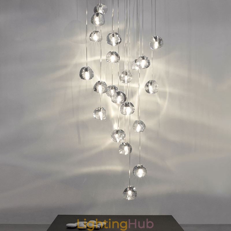Modern Crystal Cluster Pendant Light Unique Crystal Lamp Shade Duplex Stair