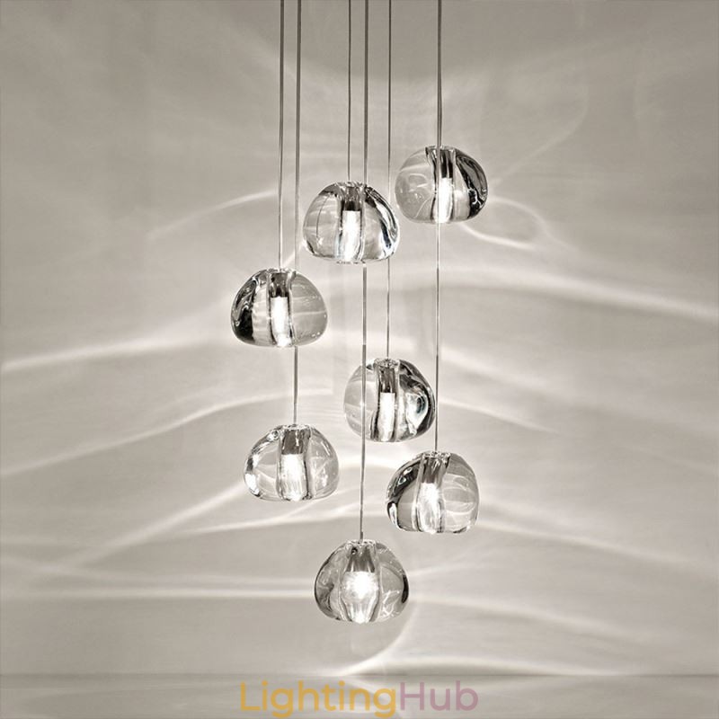 Modern Crystal Cluster Pendant Light Unique Crystal Lamp Shade Duplex Stair