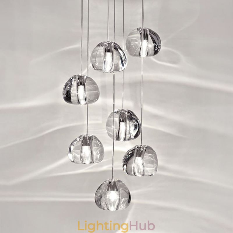 Modern Crystal Cluster Pendant Light Unique Crystal Lamp Shade Duplex Stair