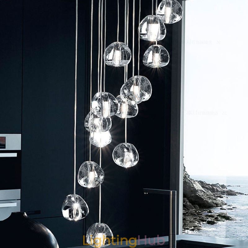 Modern Crystal Cluster Pendant Light Unique Crystal Lamp Shade Duplex Stair