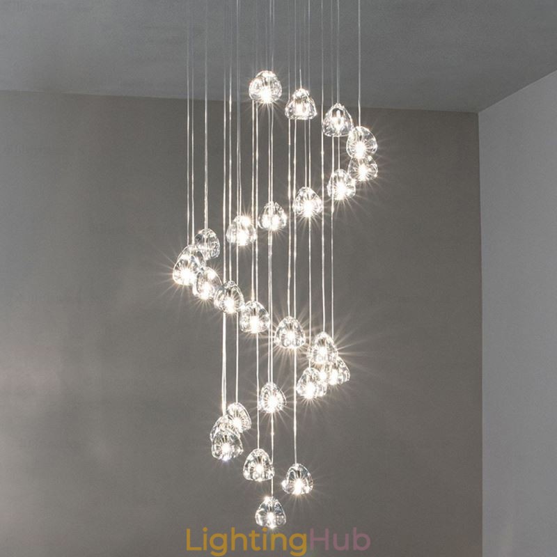 Modern Crystal Cluster Pendant Light Unique Crystal Lamp Shade Duplex Stair