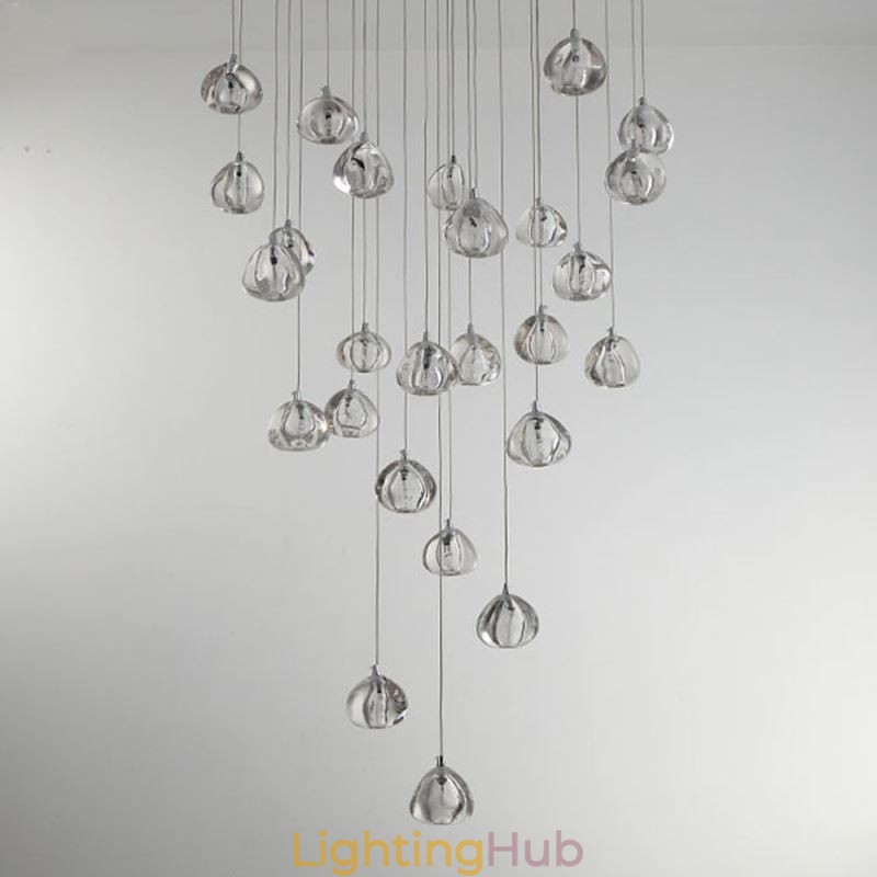 Modern Crystal Cluster Pendant Light Unique Crystal Lamp Shade Duplex Stair