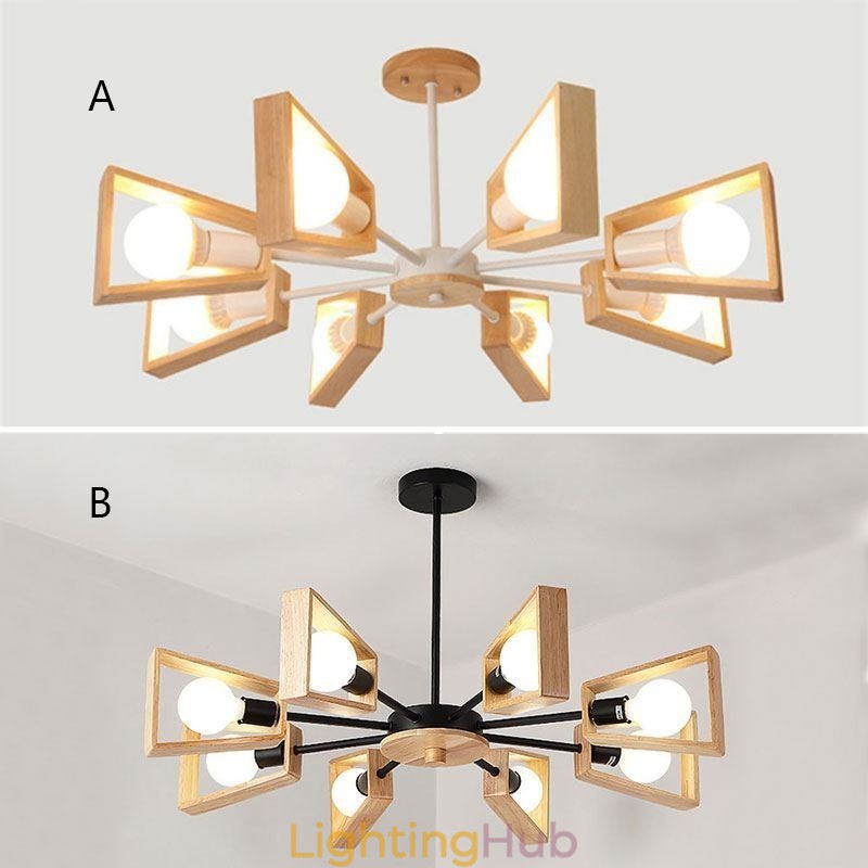 Modern Fan Shaped Chandelier Elegant Wood Pendant Light