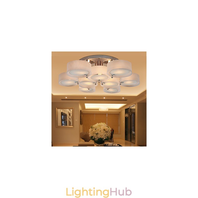Modern Contemporary Chrome Metal Chandelier Flush Mount