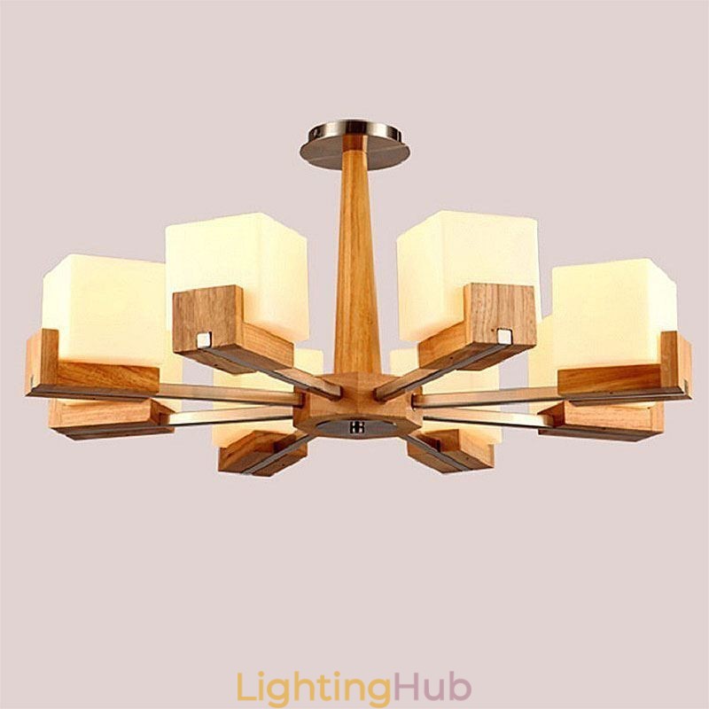 Nordic Wood Pendant Light Glass Lampshade Chandelier