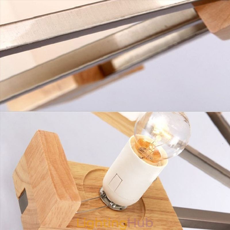 Nordic Wood Pendant Light Glass Lampshade Chandelier
